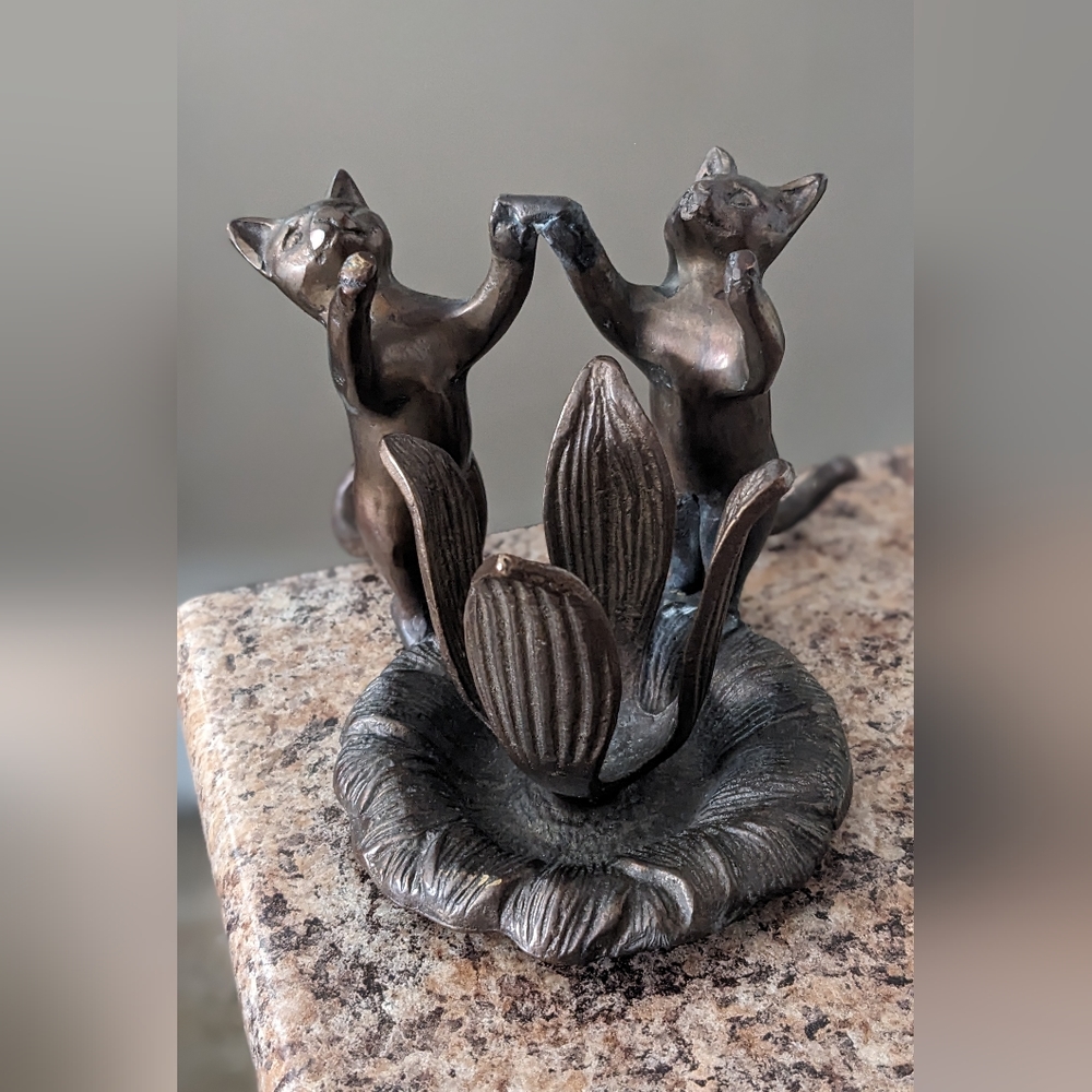 Unique brass / bronze playful cats figure or candle holder